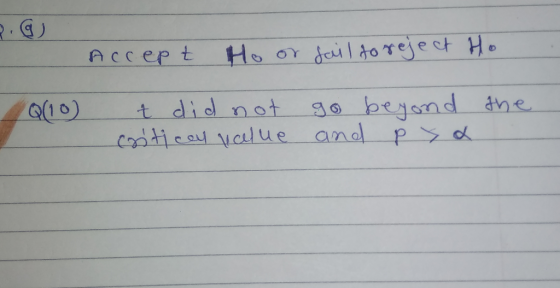 Accept Hoor fail to reject to Q(10) t did not cróticey value go beyond and p ya the
