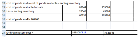 28 cost of goods sold = cost of goods available - ending inventory 29 cost of goods available for sale 88844 30 Less - ending