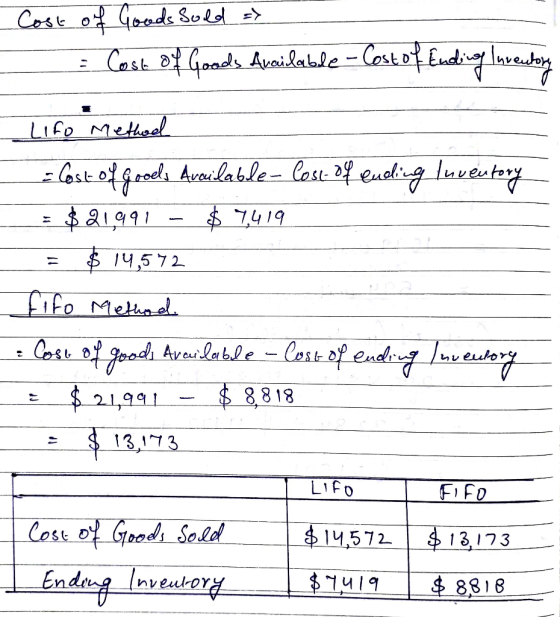 Cost of Goods Sold > = Cost of Goods Available - Cost of Ending Inventory Lifo Method - Cost of Gooels Available - Cose of Cu