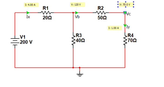 I: 4.00 A V: 120 V • V: 70.0 V R1 R2 tivo Ix 2002 Vb 5022 I: 1.00 A Iy -V1 —200 V R3 34002 SR4 7002