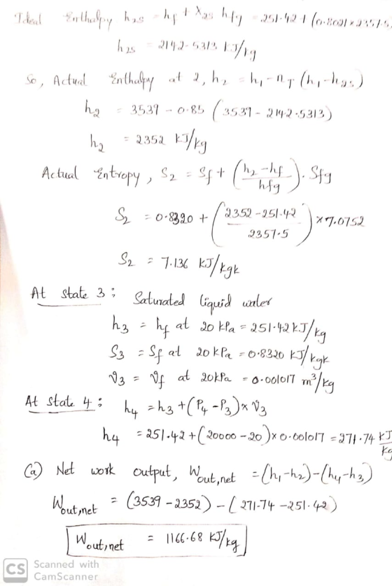 93575 Teal Enthelpy hos hpl Agu hly 1261-031 (091263) » hus 219.3-6.313139/19 So, actual Enthalpy at 2, h ₂ hin, (hi-ha.) hg