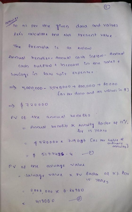 Answer so as per the given lets calculate the Net data and values Present value. The formula is as below Annual benefits- An