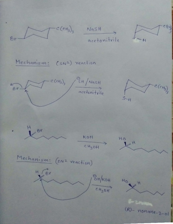 Nash Br - acetonitrile Mechanism: CSN2) reaction -cletts) (SH/Nash acetonitrile S-H Во - КОН Но Н и Сн, он Mechanism (sN2 rea