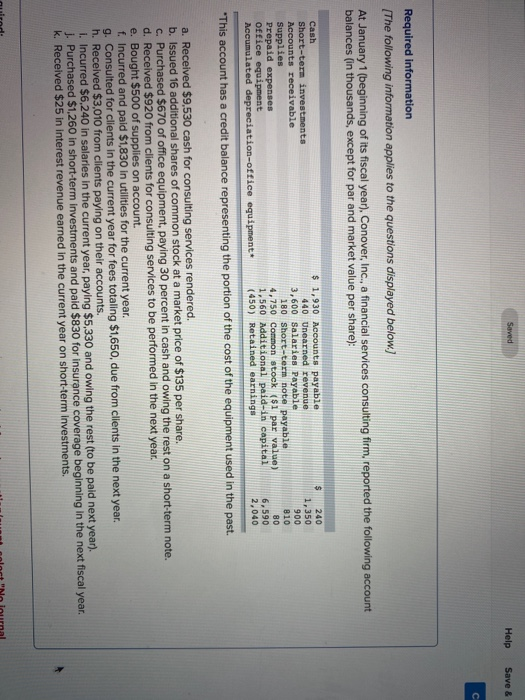 Saved Help Save & c с Required information (The following information applies to the questions displayed below.) At January 1