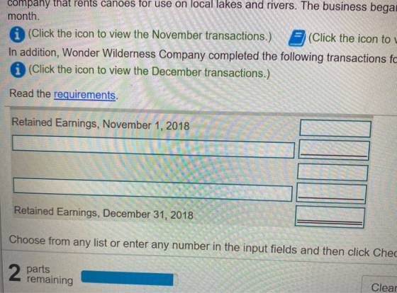 company that rents canoes for use on local lakes and rivers. The business begar month. A (Click the icon to view the November