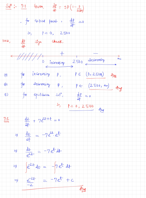 Sol : 7.1 Given, gp(!-- dt 2300 for Gitical point dp 2 =0 at So, P=0, 2500 Now, sign Check ht + HHH کے 0 o increasing 2500 d