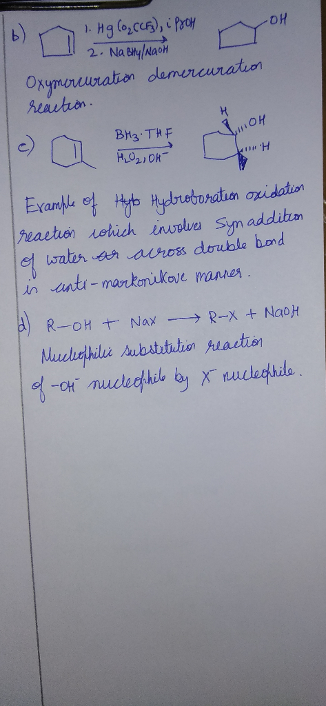 (6) n ng log(Cs), i pron 2. Na By Nach D oh I Oxymorcuration demercuration reaction. Оң c) BH3. THE HORIOR Example of Hyb Hyd