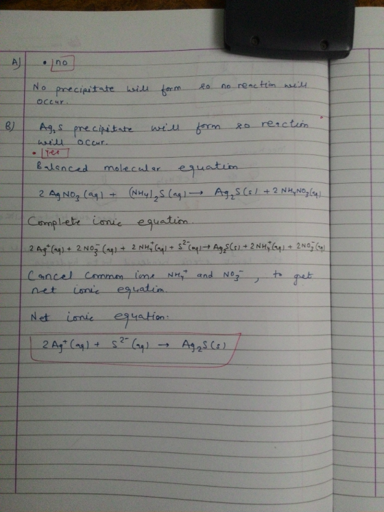 AJ Ino no reactton heu No precipitate hail form occur rerctun Ag,s precipitatre Occur malecular euatim Bdenced Ag2 Cl+2 N,No,