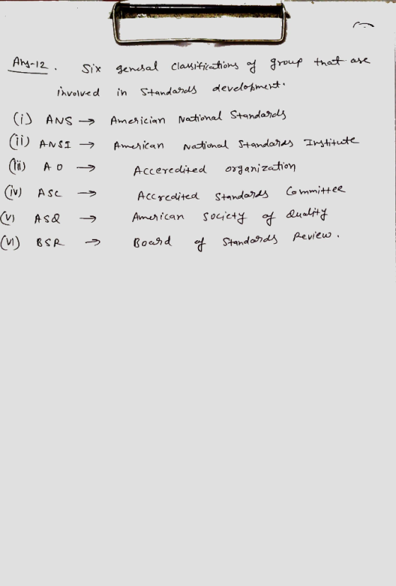 Ahy-12. six that are genasal Classifications of group in Standards development. - Involved (I) ANS → Americian National Stand