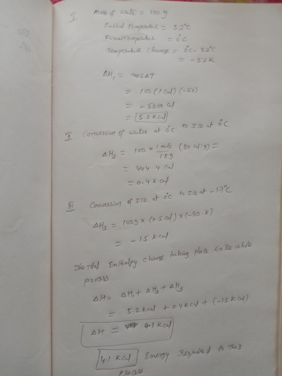 I Initial Temperatul mass of wale = 100. 52°c Final Tempeentul =óc Temperature change = 8c_52°C -52K BH, MSAT 100 (Ical) (-52