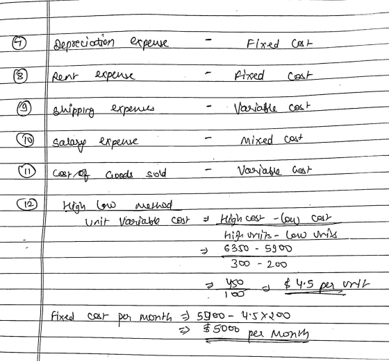 ។ Depreciation expense Flred Cost (3) Rear окреми Fixed 70 Shipping хрелла Variable cost (1) Salay Креме Mixed cost 11 cost o