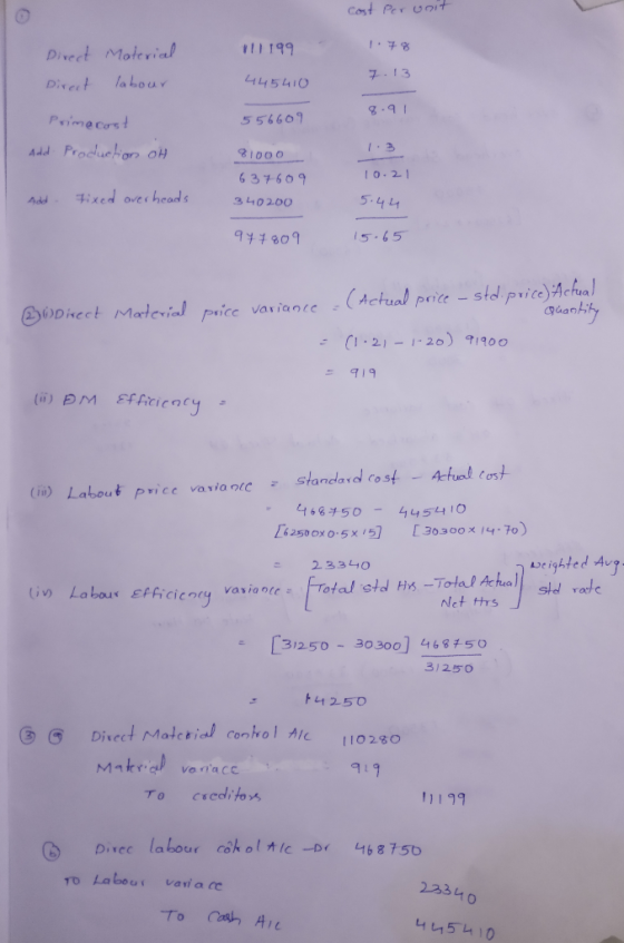 Cot Per 2it 199 Divect Moterial 7 13 la bour 너45410 Dixect g.9 Primecost 556609 Add Production o 81000 to.21 637609 4ixed ove