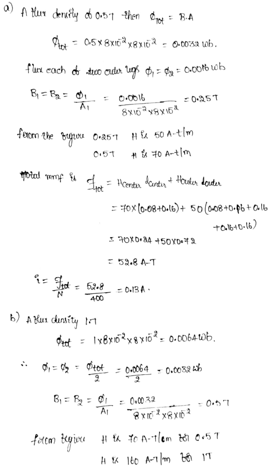 a) A Hey derailly et 0.57 then Orop = B.A Phot = 0.5x8x108x8x102 - 0.0032 wb. flux each of two order regs 01 = $a = 0.0016 wb