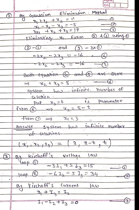By Gaussian ① & ② uringo Eliminaion Method 4th + x = 11 21-% - % = 5 3x1 + x2 +22=17 Eliminabing 2012 fypm O-0 and 3x -2x - 2