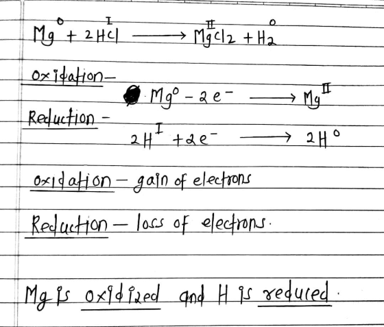 I I Mg + 2HCl MgCl2 + H2 oxidation a Mgo - 20- Reduction 2H* toe If → My - I → 249 oxidation – gain of electrons Reduction -