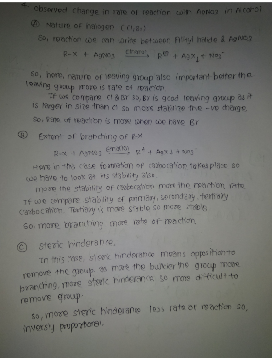 observed change in rate of reaction with AgNO3 in Alcohol © Nature of halogen (C1, Br) So, reaction we can write botweon Alky