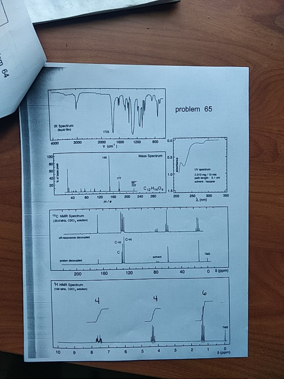 64 problem 65 IR Spectrum liquid form) 1725 2000 1600 1200 800 Mass Spectrum of base peak UV spectrum 2010 mg/10m path lenge:
