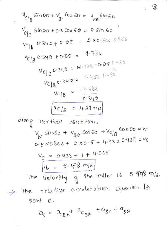BY 0 3y3 along uer ticol clirer Hon> B1 The veloef fty the roller is 598 s acceler ahon 29 ua Honto The e la tite pomt C- CBn