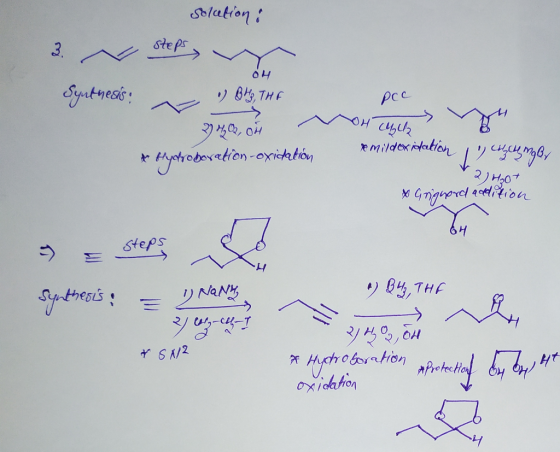 solution: OH -> N Synthesis: ) BB, THE 3 H4 0, * Hydroboration -oxidation OH 442 pcc OF CL,U, 2Yg remildoxistation 4 mg By 2)