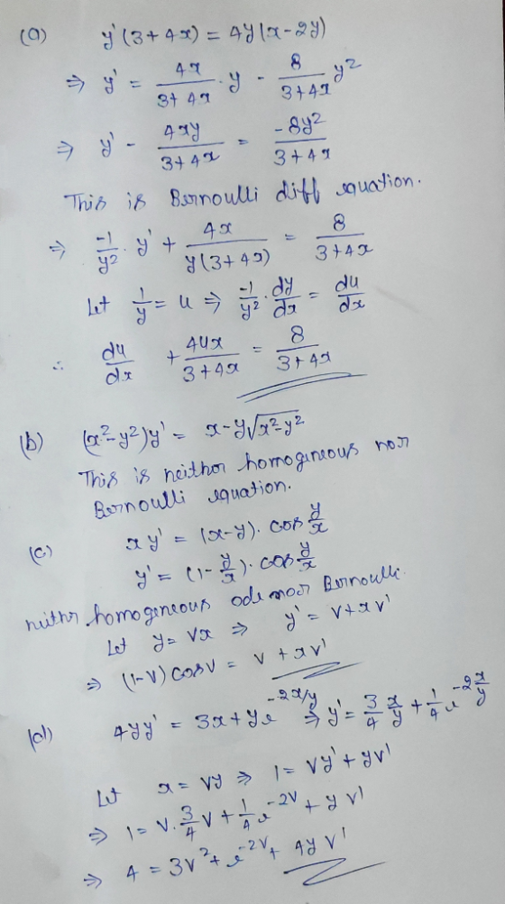 (9) y(3+4) = 4-2) 4 8t 49 3+41 4y 3+ 4 -832 3+47 Thib i 8annouli dit quaion 400 3+ 4) 3 49 Let du du dx 44X 3 + 49 3t 49 This