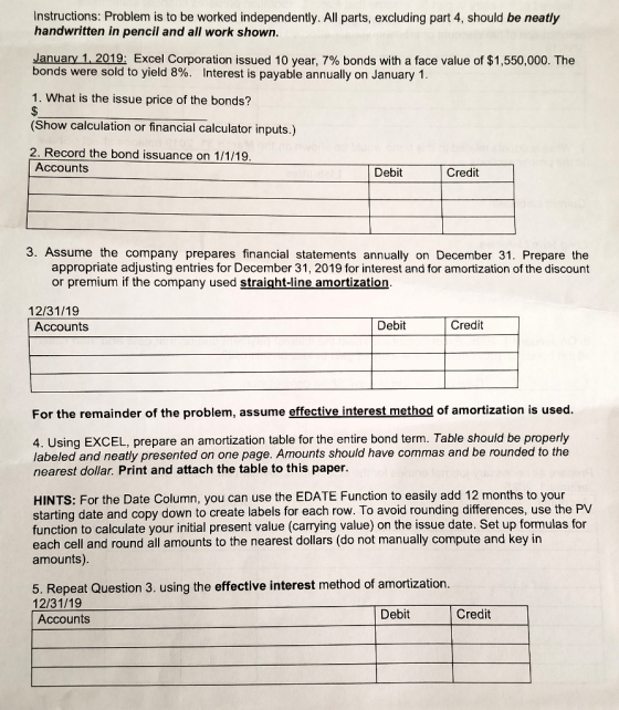 Instructions: Problem is to be worked independently. All parts, excluding part 4, should be neatly handwritten in pencil and