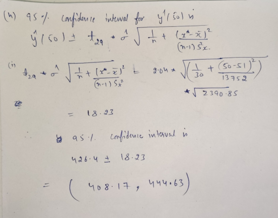(m) 95% confidence interval for y/150lii 9 150 l it ta od t + (yn z ² (n-1) 5x. (n-1) sa A5 2390.85 = 18.23 & a5l. confidence