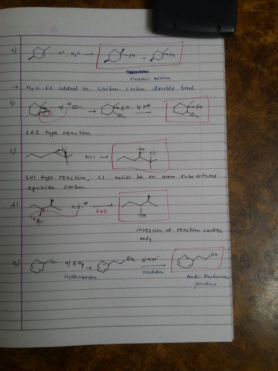 racemic mixture H₂o is added on carbon. carbon double bond. b) @ Con SN 2 type reaction. нс al will be on more substituted SN