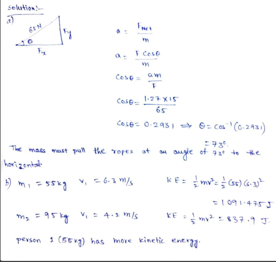 solution a) Fret GSN y m Ecoso Coso am F COSO 1.27 X15 65 Cose 0.293) + Of Cos (0.2931) at au augle of 780 to the The mass m