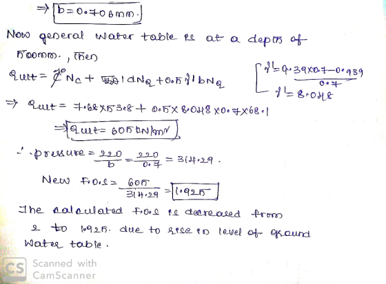 0et 5 b=0.700mm) Nowo general water table Re at a depon of hoomm., then po b qa39x0.7-00939 Quet = Znc+ entroidNq +0.5 di bną