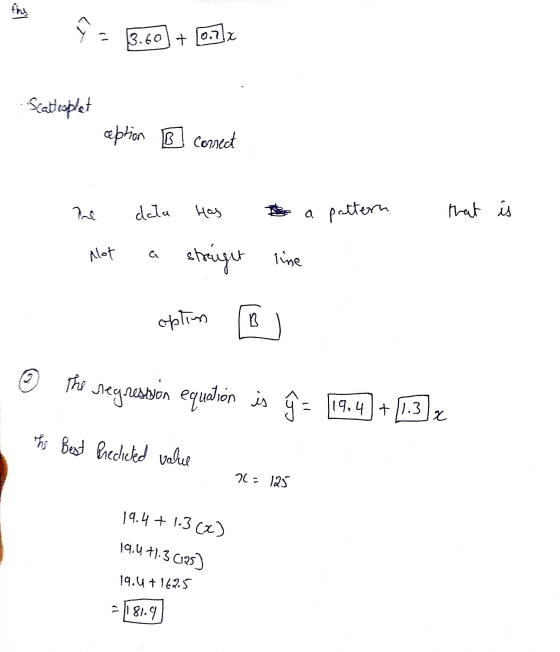 <a 3.60 + 10.71 Seattesplat caption B conect Pue data Has a pattern that is Mot a straight line oplim B 2 The regression equa