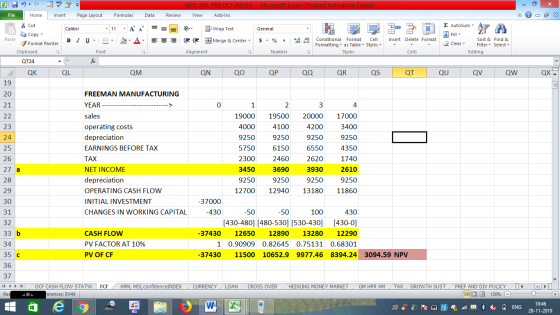 - 2x QX 22 NPV, IRR, PBP,OCFINDEX - Microsoft Excel (Product Activation Failed) File Home Insert Page Layout Formulas Data Re