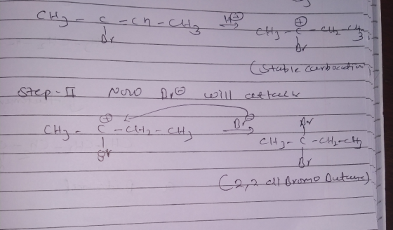 CHy-cach-cltz If chi e che ha CH- c-ch-Cty CHI Step II poo (Stable (erbocation of oro will cettel Jy CH) - C-Clda-chy cltya &