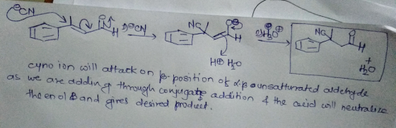 CN RA ... NC | 2 P 1 NG | 0 Heto cyno ion will attack on 10-position of d-laupsatturated aldehyde as we are adding through co