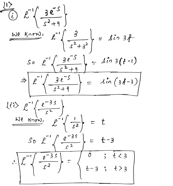 113 ☺ if ses s2+9 we know, 3 = Sin at 11 EM $?+32 so R ses tên 3(1 -) 2es *** sin (34-3) s2+9 Läë> e-35 sa We know, 1 £? .t