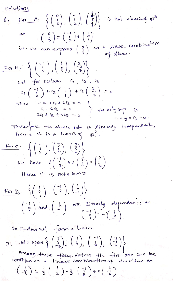 solutions 5. For {(8). (),(9) s hat abertas met a (9)-(2)+($) can war we can express c) as a linear combination canapel). of