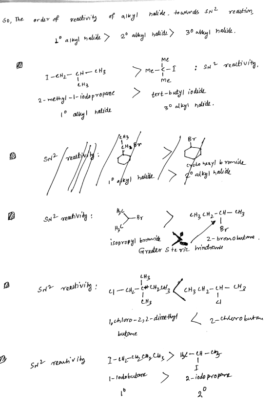 recution, so, The order of reactivity of alkyl halide towards sn2 30 halide. alkyl 1° alkyl halide > 2° alkyl halide > MC 2 -
