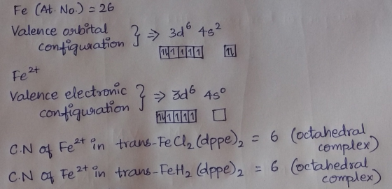 Fe (At. No.) = 26 Valence orbital 22 configuration 9 = 3d 462 Feet Valence electronic 2 de configuration 141/0/110 C.N of Fee