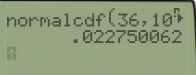 normalcdf(36,10 .622758862