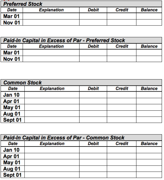 Debit Credit Balance Preferred Stock | Date Explanation Mar 01 Nov 01 Balance Paid-In Capital in Excess of Par - Preferred St