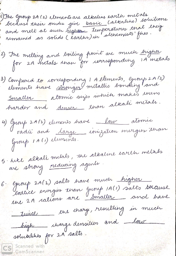 =)) The Group 2A(2) elements are alkaline earth metals a because their onudis give basic calkaline) solutions • and melt at s