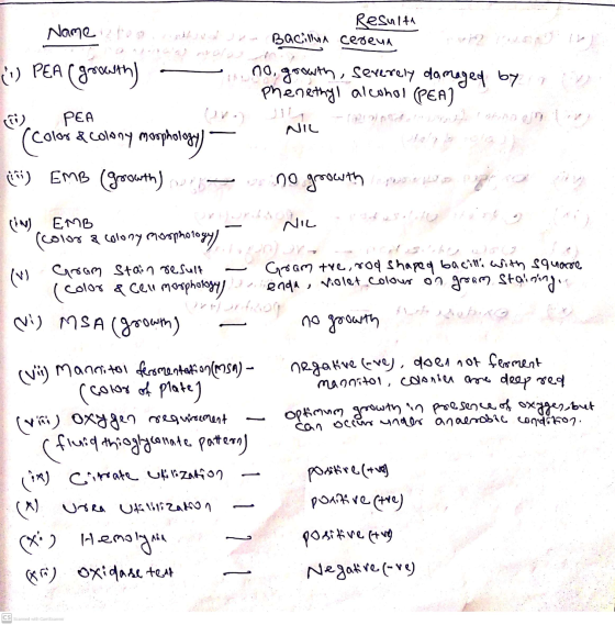 Name to ii) PEA ( growth) Result Bacillus Cesena ar SRL ino, growth, severely damaged by a Phenethyl alcohol (PEA) PEA NIL (C