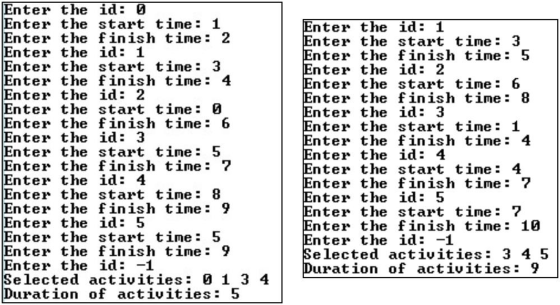 Enter the id Enter the start time 1 Enter the fini