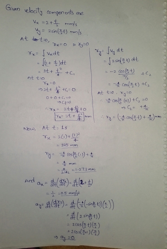 Gnen velocity conpon ents ane 冶= 2sngt ryrols At t-o .Yu-26).tw 4- -925 mm 273 mrm Ard