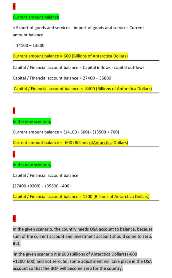 Current amount balance = Export of goods and services - import of goods and services Current amount balance = 14100 - 13500 C