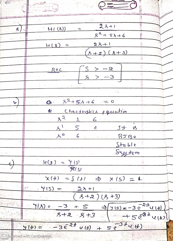 4 Dente Penge 28+.) a HI (8) 8² + 58+6 HO) = 28+) (8+2)(8+3) Roc S -> V V S -3 is so A 82+58 +6 Chacterstics equation 82 1 6