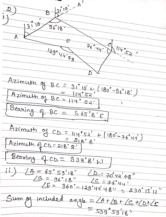 Bigarro-A 76 44.... 1.2.999448. ...Azimuth of.B.C. 5 3.1°10 +(180°-9.6.-18.). Azimuth 02 3.C. - 4.1405.2 s 1 .14°52.. Bea