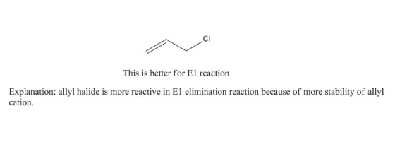 CI This is better for El reaction Explanation: allyl halide is more reactive in El elimination reaction because of more stabi