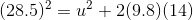 (23.5)2-u2 + 2(9.8) (14)