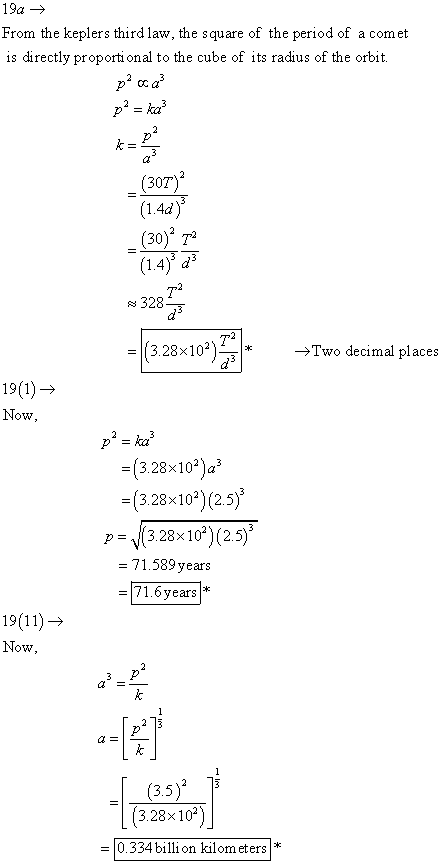 19a → From the keplers third law, the square of the period of a comet is directly proportional to the cube of its radius of t