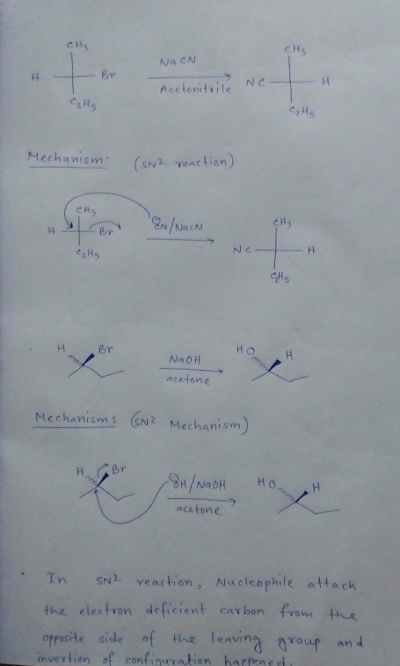 CH3 Na CN Br Acetonitrile Mechanism: (SN2 reaction) CH₃ HB EN/NacN C₂ Hg NCH GH; Br H NaOH acetone Mechanism: (6N2 Mechanism)